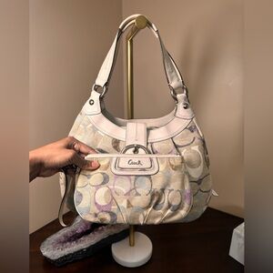Coach Beige and Multicolored Signature Shoulder Bag